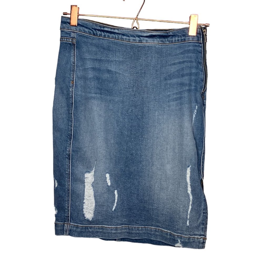 McGuire 27 Revolve Distressed‎ Stretch Denim Jean Faena Restoration Pencil Skirt